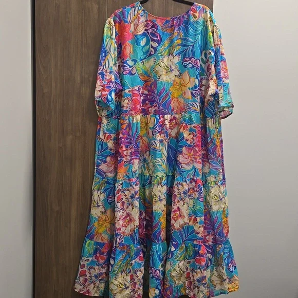 Johnny Was-Helena Tiered Loral Silk Blend WITH TASSELS Maxi Dress-Size '3XL' - Picture 13 of 16